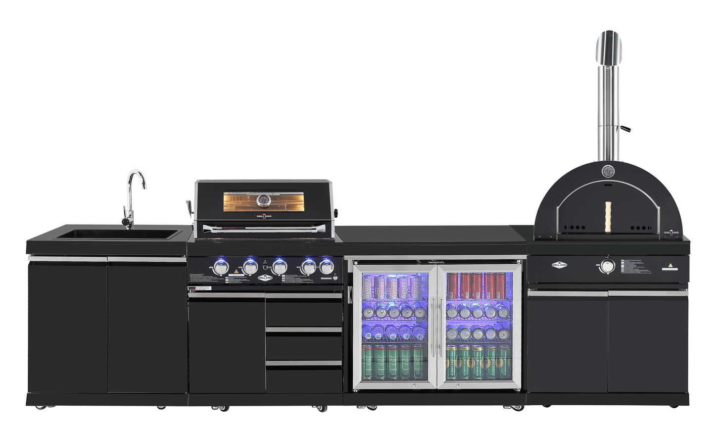 22” Gas Pizza Oven Module: Suits Kingsley BBQs Kitchen Inc Pizza Oven, Trolley, Cabinet Shelves, Castors, Twin Pizza Level, Pizza Peel