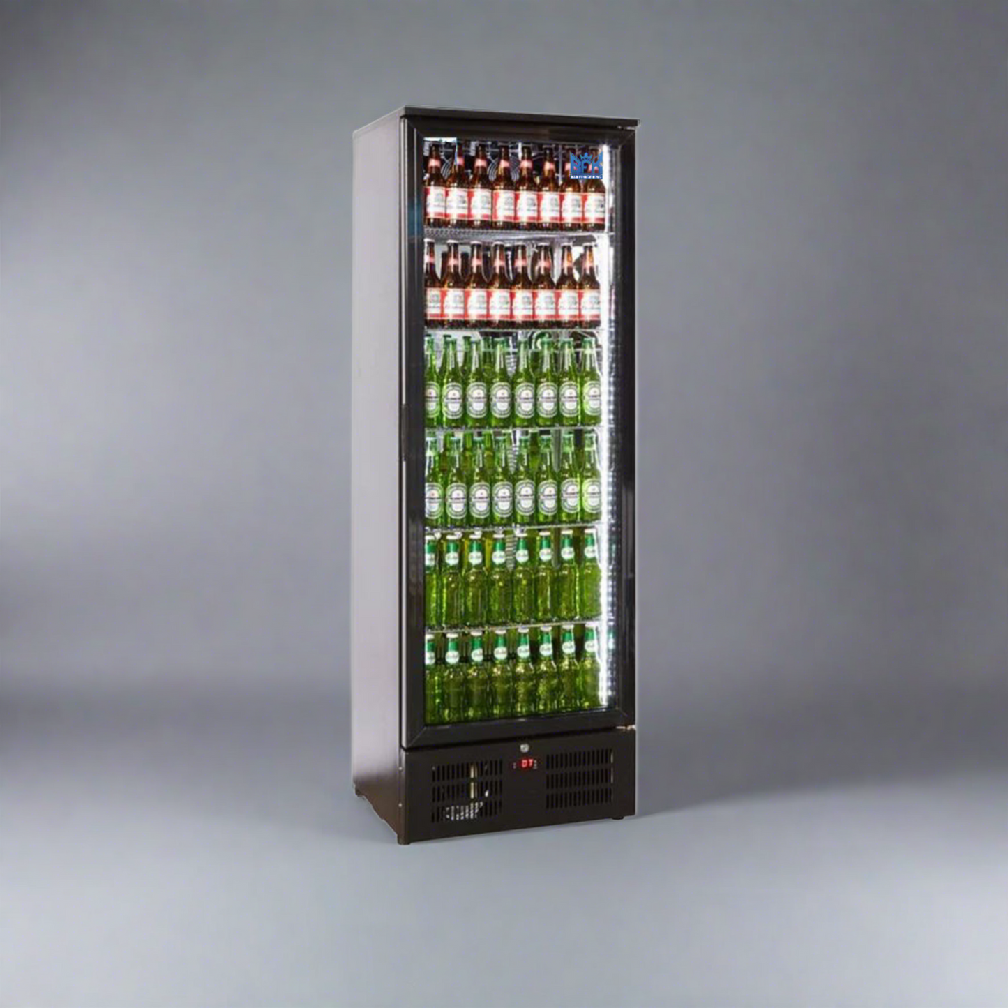 Tropical Rated Triple Glazed 293Ltr Single Door Upright Commercial Wine Bar Fridge Chiller Can Cooler in Black