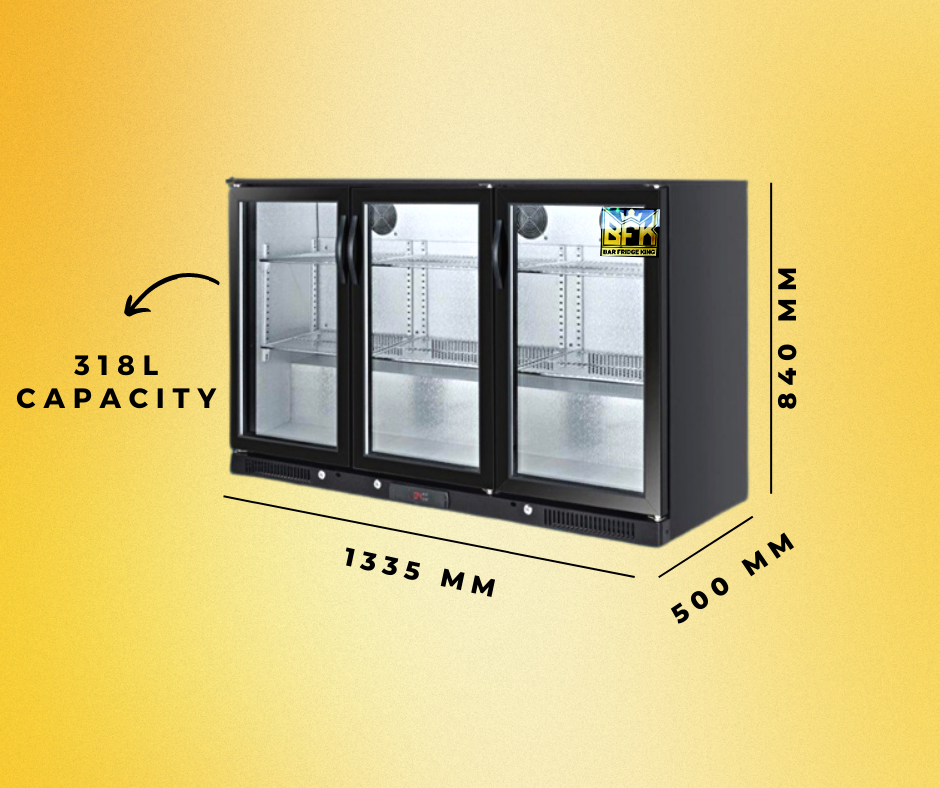 Tropical Rated Triple Glazed 318L 3-Door Commercial Wine Bar Fridge Chiller Can Cooler Mini Freezer in Black