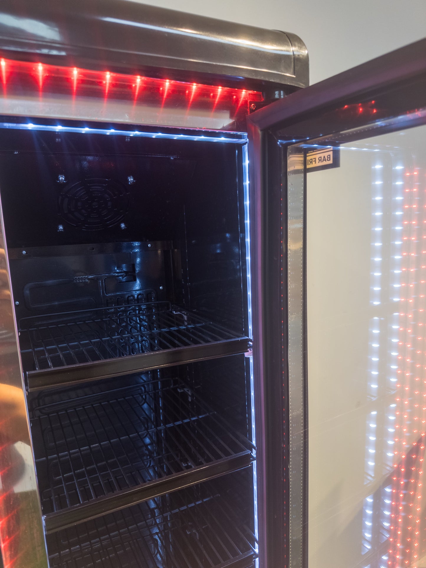 Floor Stock Tropical Rated Triple Glazed 135L Commercial Skinny Upright Bar Fridge - Single Door, Black Stainless Steel, LED Lighting for Wine & Beverages