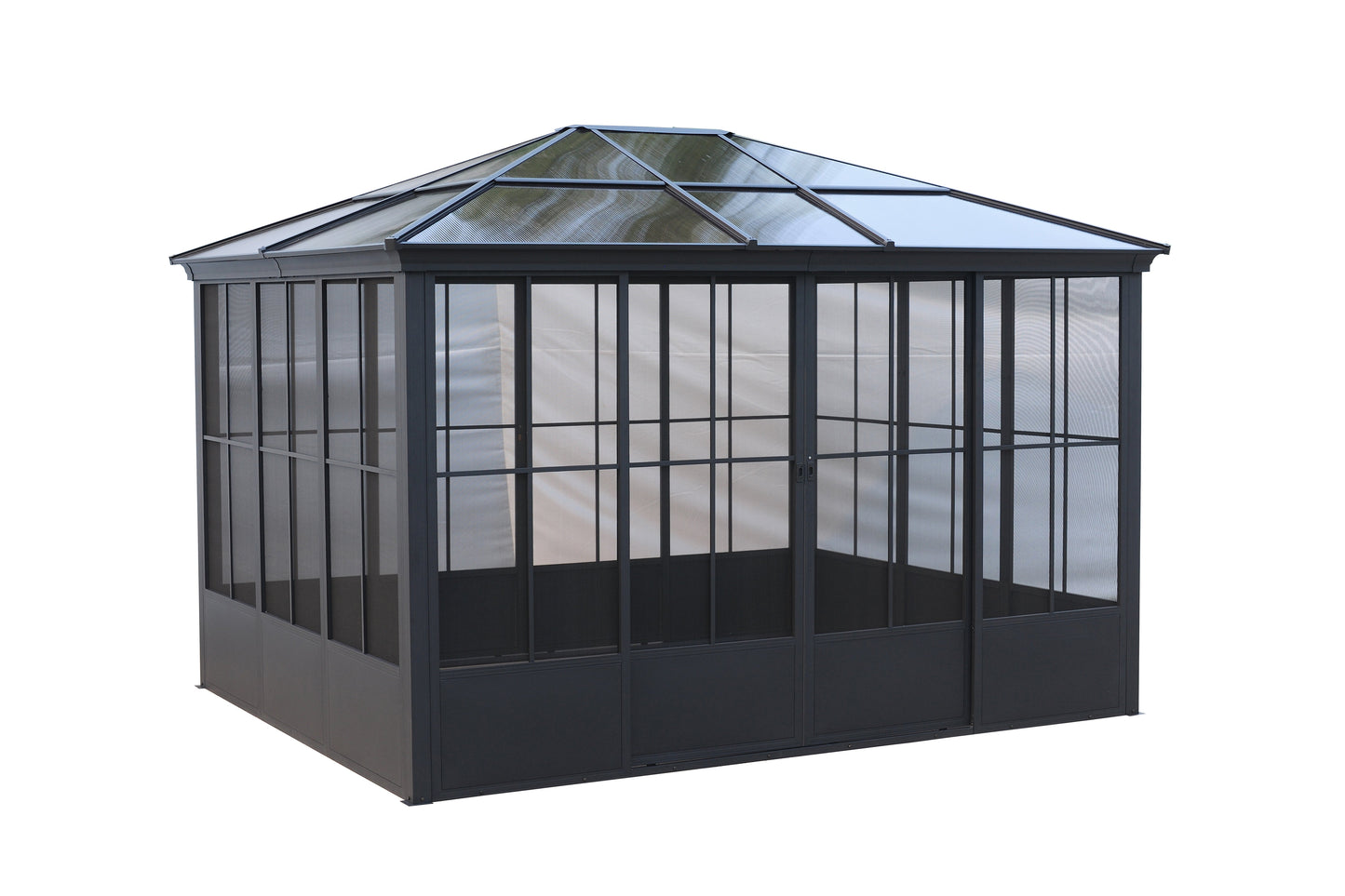 Elite Aluminium Black PC Garden Sunroom House 3x3.65m With window screen Polycarbonate Board roof