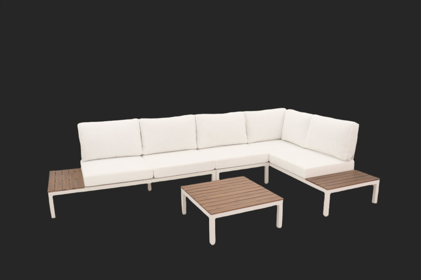 Modular Sofa Outdoor Furniture Set White Aluminium White Cusions Modular 4 Piece inc Coffe Table