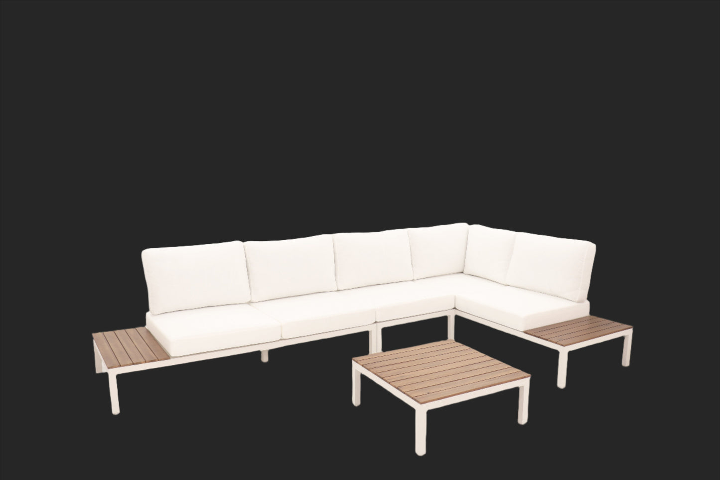 Modular Sofa Outdoor Furniture Set White Aluminium White Cusions Modular 4 Piece inc Coffe Table