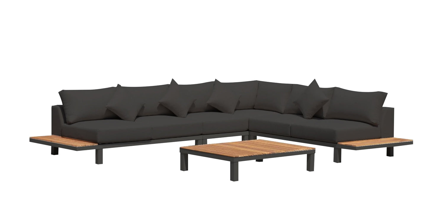 ARI Ralph White Hampton Corner Set - Outdoor Aluminium & Acacia Modular Corner Lounge White Aluminium Whether Resistant White Fabric
