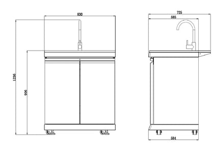 2 Door Sink Module Suits Kingsley BBQ Kitchen | Black Stainless Steel Cabinet Inc Tap, Cabinet, Stone Benchtops