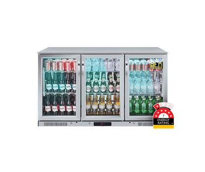 Tropical Rated Triple Glazed 3-Door Commercial Glass Bar Fridge Beer Cooler Under Counter Wine Fridge 318L