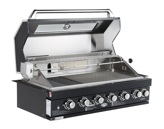 Black Stainless Steel 6 Burner Built-In BBQ With Rear Infrared Bruner | Black 304 High Grade SS, Blue LED Knobs