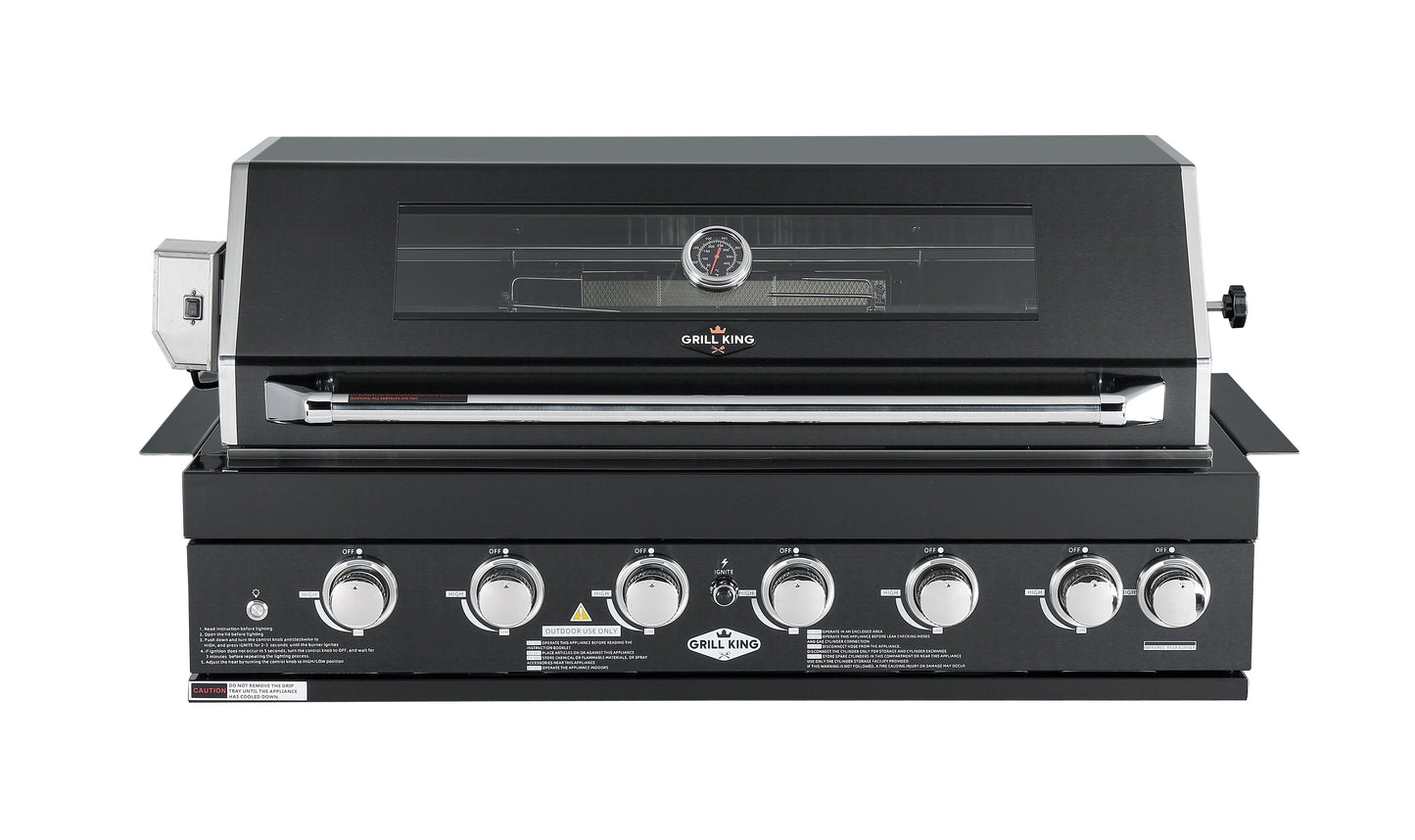 Black Stainless Steel 6 Burner Built-In BBQ With Rear Infrared Bruner | Black 304 High Grade SS, Blue LED Knobs