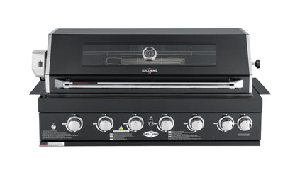 Black Stainless Steel 6 Burner Built-In BBQ With Rear Infrared Bruner | Black 304 High Grade SS, Blue LED Knobs