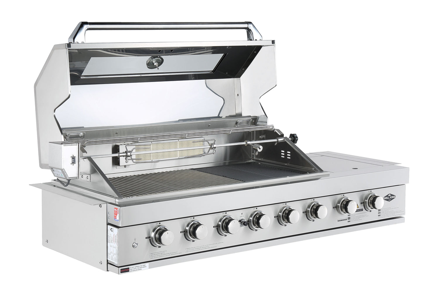 6 Burner Built In BBQ With Side Wok & Rear Infrared Burner | 304 Stainless Steel, Blue LED Knobs