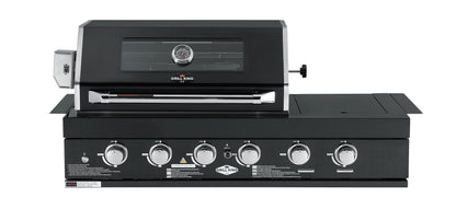 4 Burner + Wok Built In BBQ With Rear Infrared Burner | Black 304 Stainless Steel, Blue LED Knobs