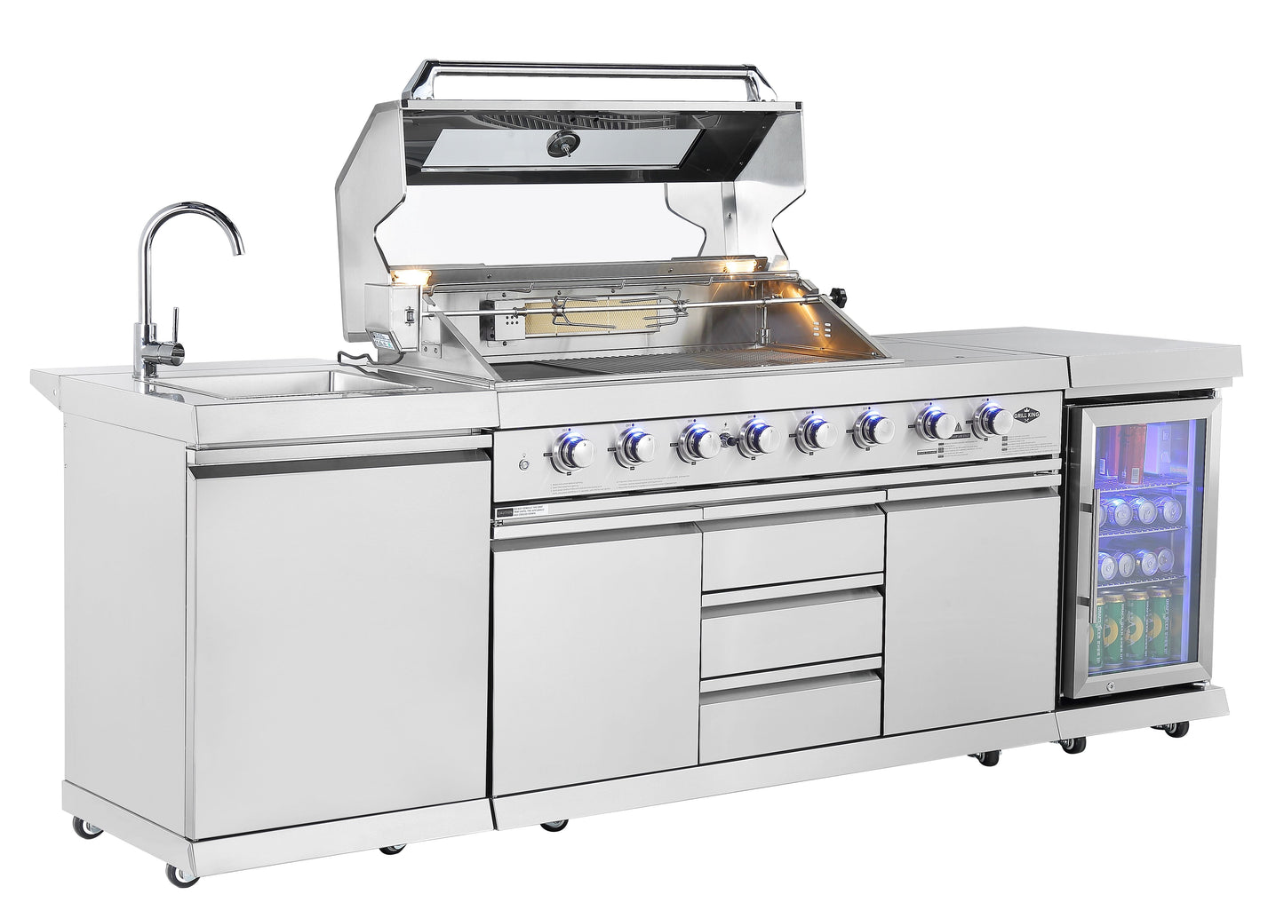 Hurricane 6-Burner Outdoor Kitchen: Stainless Steel, Fridge, Sink, Wok & Rear Infrared Burner Click & Collect NSW, QLD, VIC