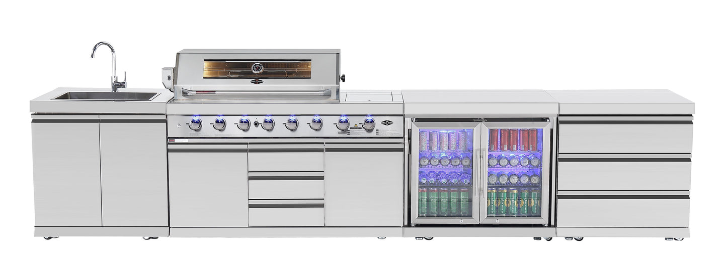 Hurricane 6-Burner Outdoor Kitchen: Stainless Steel, Fridge, Sink, Wok & Rear Infrared Burner Click & Collect NSW, QLD, VIC