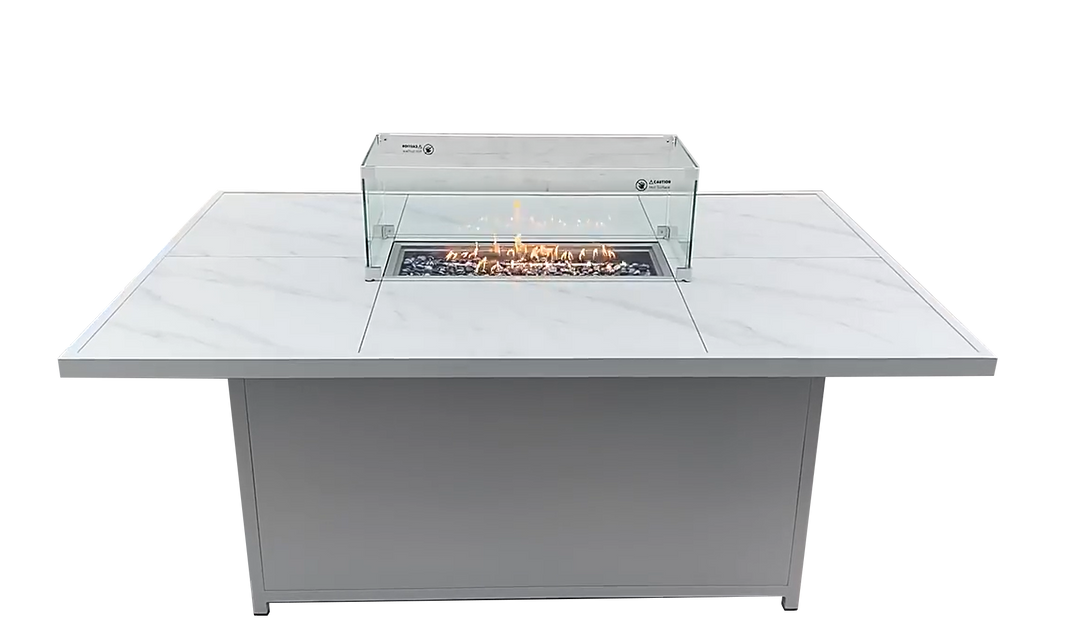 ARI Outdoor Designer Rectangular Gas Fire Pit Table in 304 SS, White Aluminium Powder Coated | Pre Order