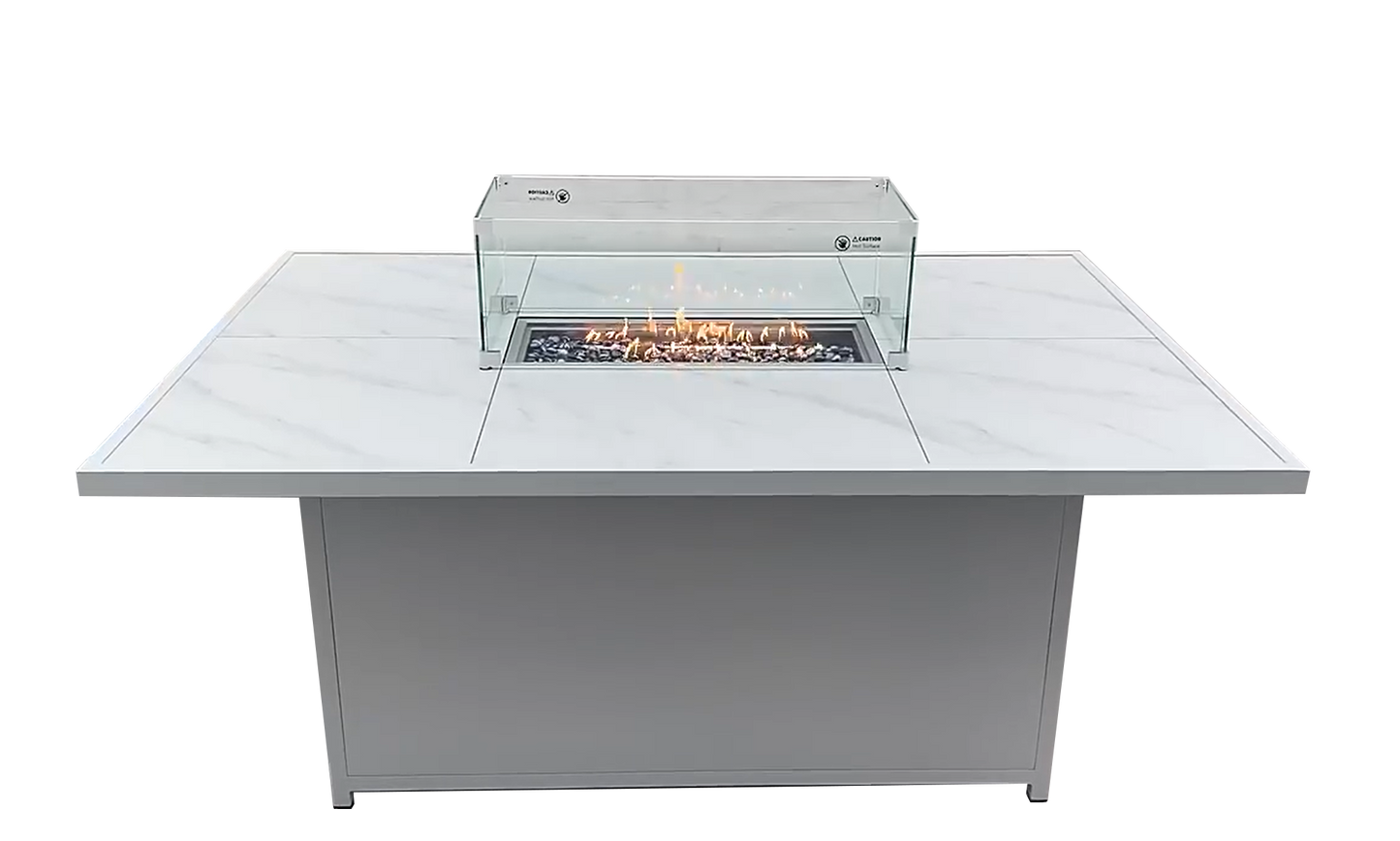 ARI Outdoor Designer Rectangular Gas Fire Pit Table in 304 SS, White Aluminium Powder Coated | Pre Order