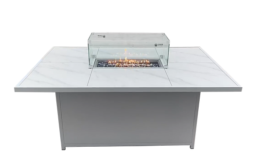 ARI Outdoor Designer Rectangular Gas Fire Pit Table in 304 SS, White Aluminium Powder Coated | Pre Order