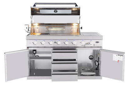 Hurricane 6-Burner Outdoor BBQ Kitchen + 118L Kegerator : Stainless Steel, Fridge, Sink, Height Adjustable, Rotisserie with BBQ Cover