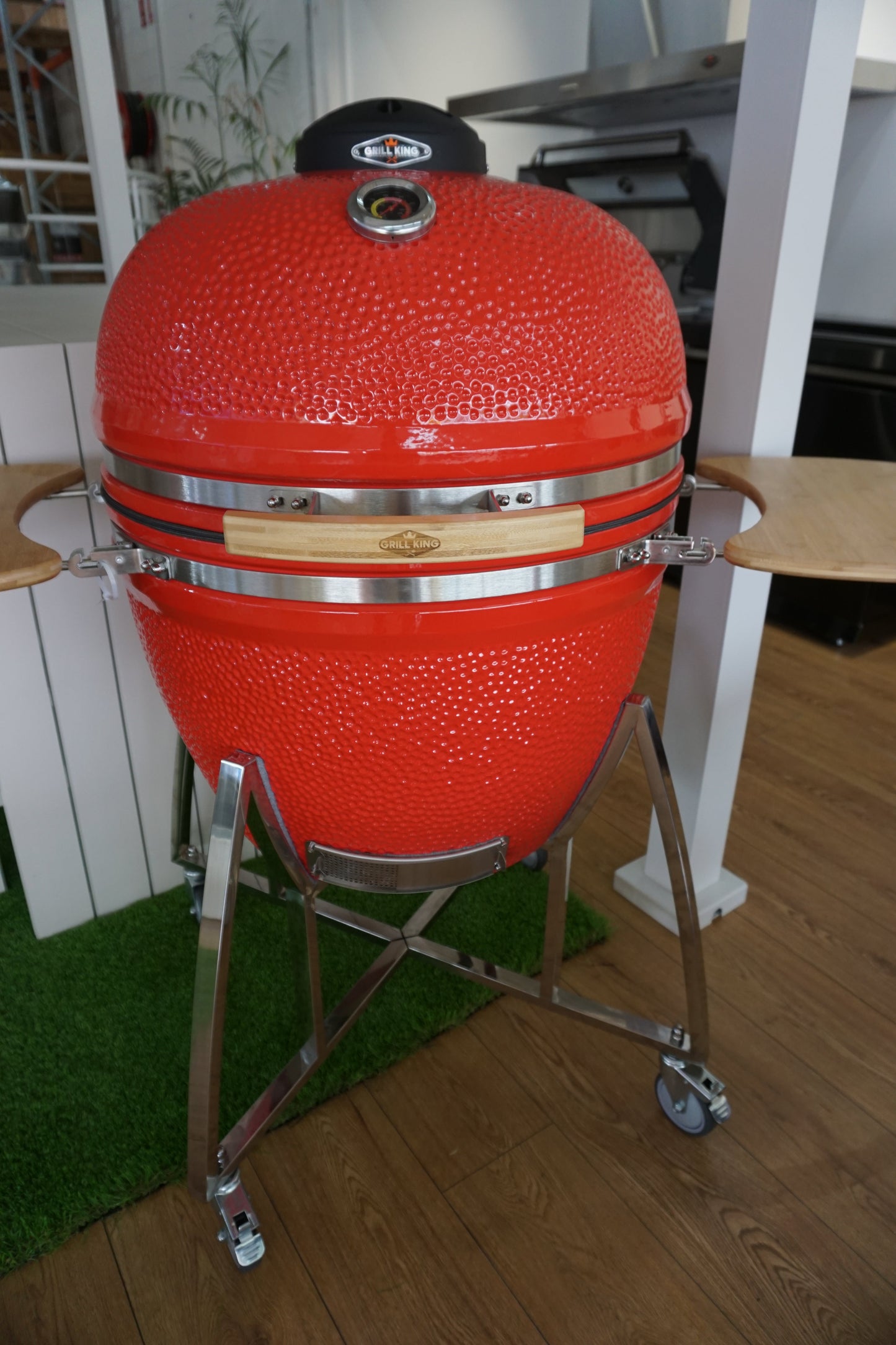 Grill King 27” Black Kamado Ceramic Charcoal Grill With Trolley & Side Tables