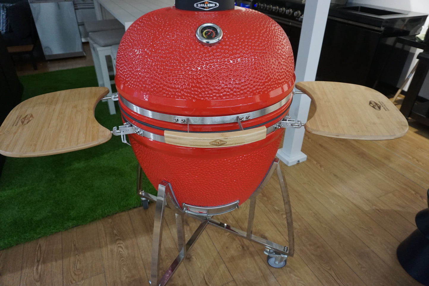 Grill King 27” Black Kamado Ceramic Charcoal Grill With Trolley & Side Tables
