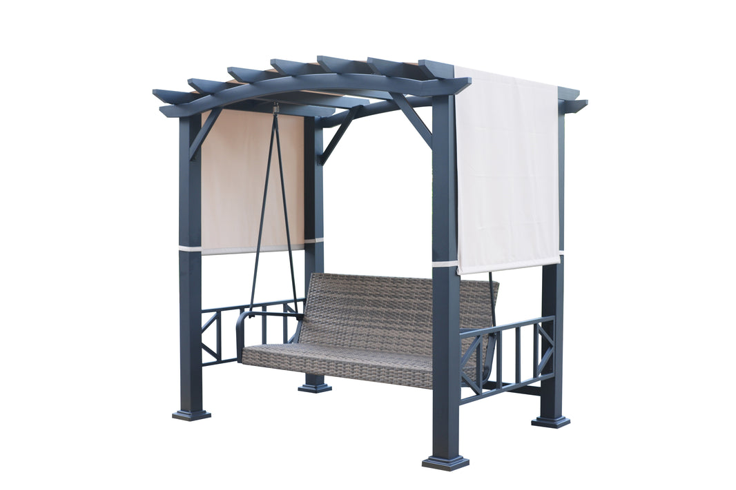 GazeboMate Black Galvanized Steel Daybed Pergola Swing 2.25x1.67xH2m