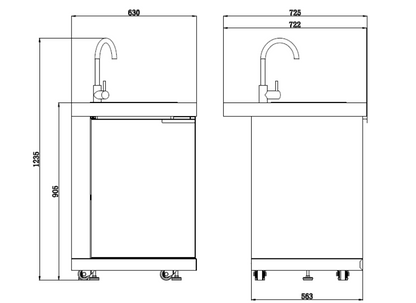 Single Sink Module Suits Rockpool Black BBQ Kitchen Package Inc Stone Finishes, Aluminum Powder coated Cabinets, Tap, Waste, Hose, Castor Wheels