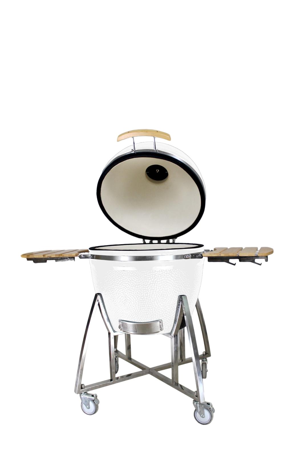 Grill King 16” Black Kamado Ceramic Charcoal Grill With Trolley & Side Tables