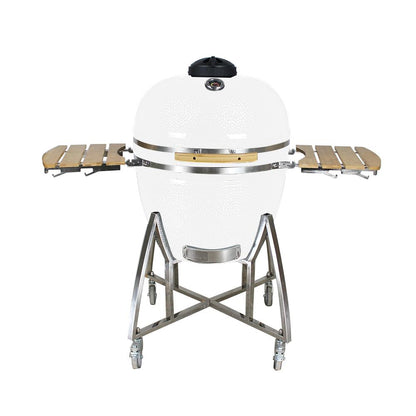 Grill King 16” Black Kamado Ceramic Charcoal Grill With Trolley & Side Tables
