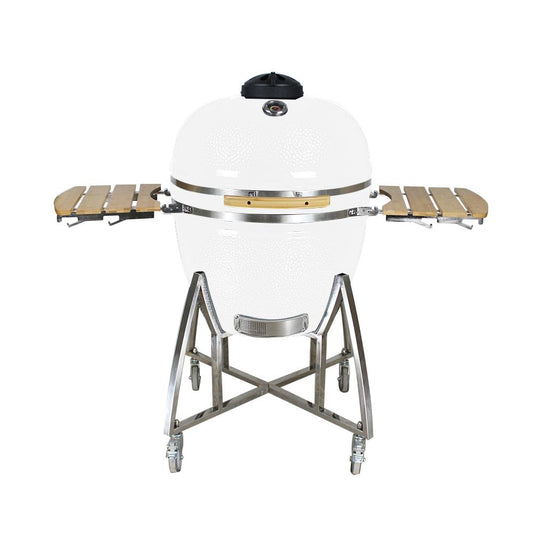 Grill King 27” White Kamado Ceramic Charcoal Grill With Trolley & Side Tables