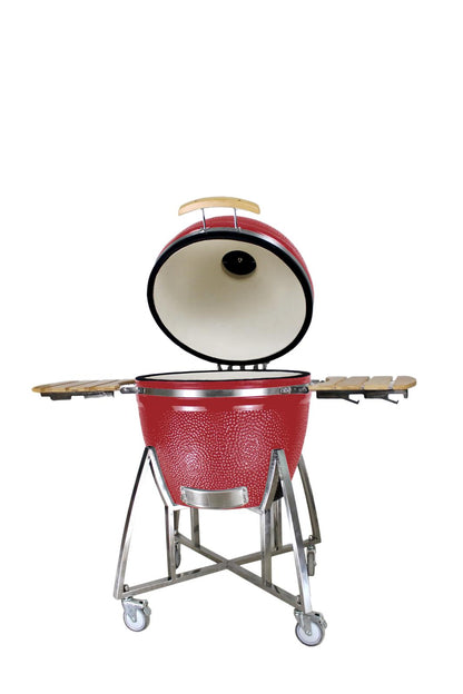 Grill King 16” WHITE Kamado Ceramic Charcoal Grill With Trolley & Side Tables
