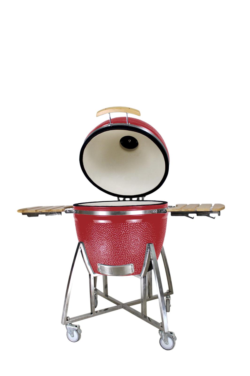 Grill King 27” White Kamado Ceramic Charcoal Grill With Trolley & Side Tables