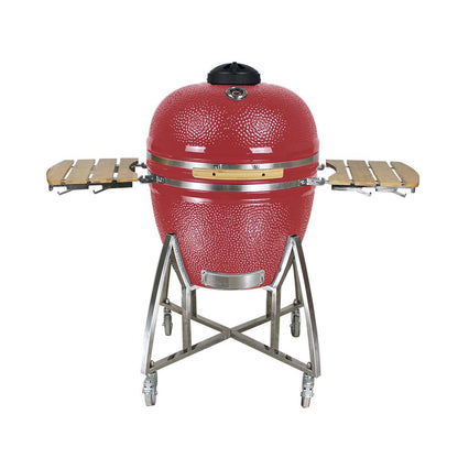 Grill King 16” Black Kamado Ceramic Charcoal Grill With Trolley & Side Tables