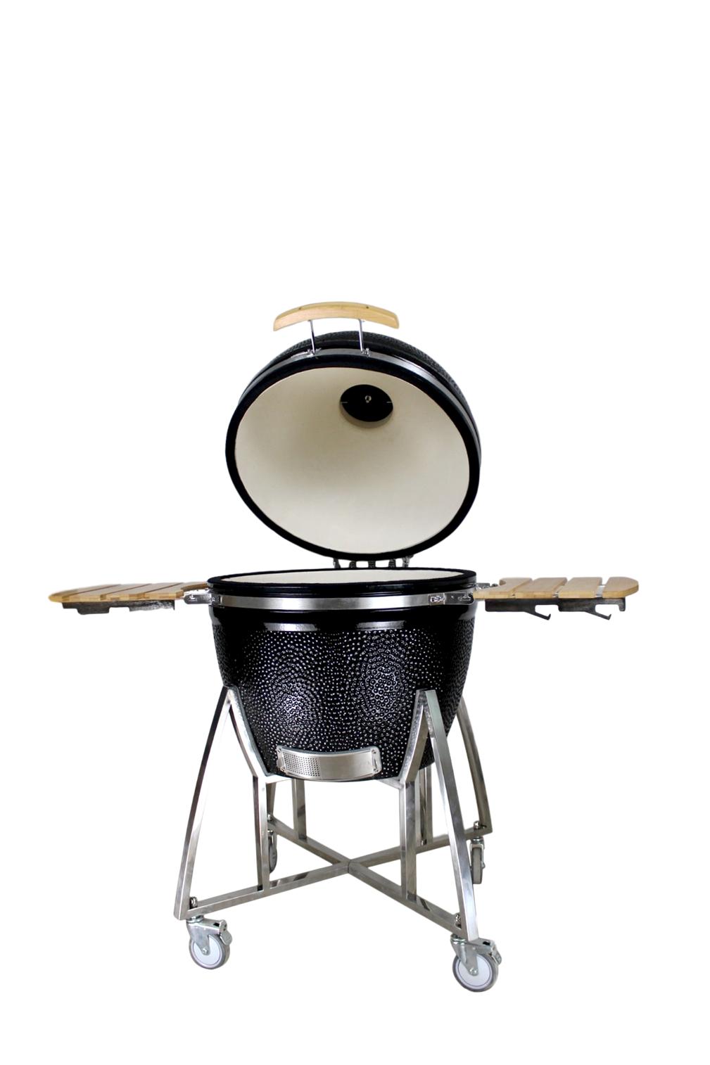 Grill King 16” Black Kamado Ceramic Charcoal Grill With Trolley & Side Tables