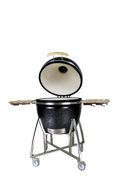 Grill King 27” White Kamado Ceramic Charcoal Grill With Trolley & Side Tables