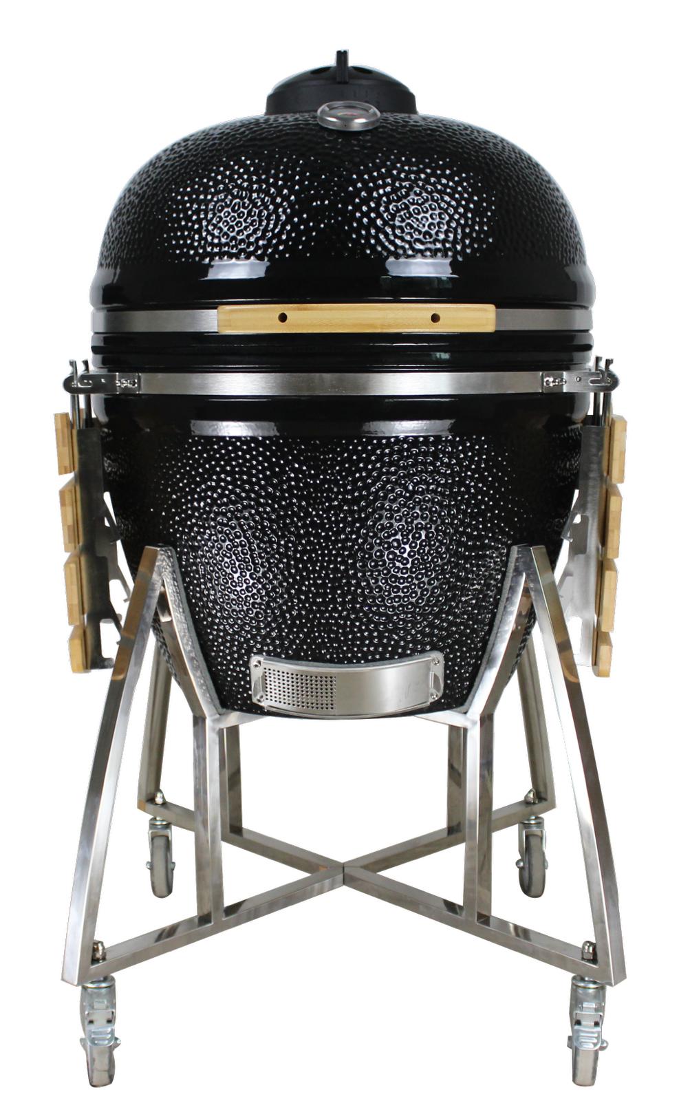 Grill King 16” Black Kamado Ceramic Charcoal Grill With Trolley & Side Tables