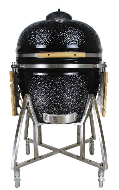 Grill King 27” Black Kamado Ceramic Charcoal Grill With Trolley & Side Tables