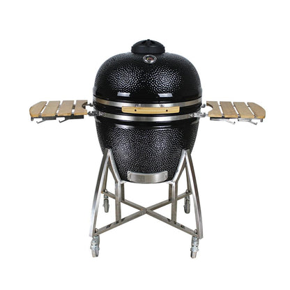 Grill King 16” Black Kamado Ceramic Charcoal Grill With Trolley & Side Tables