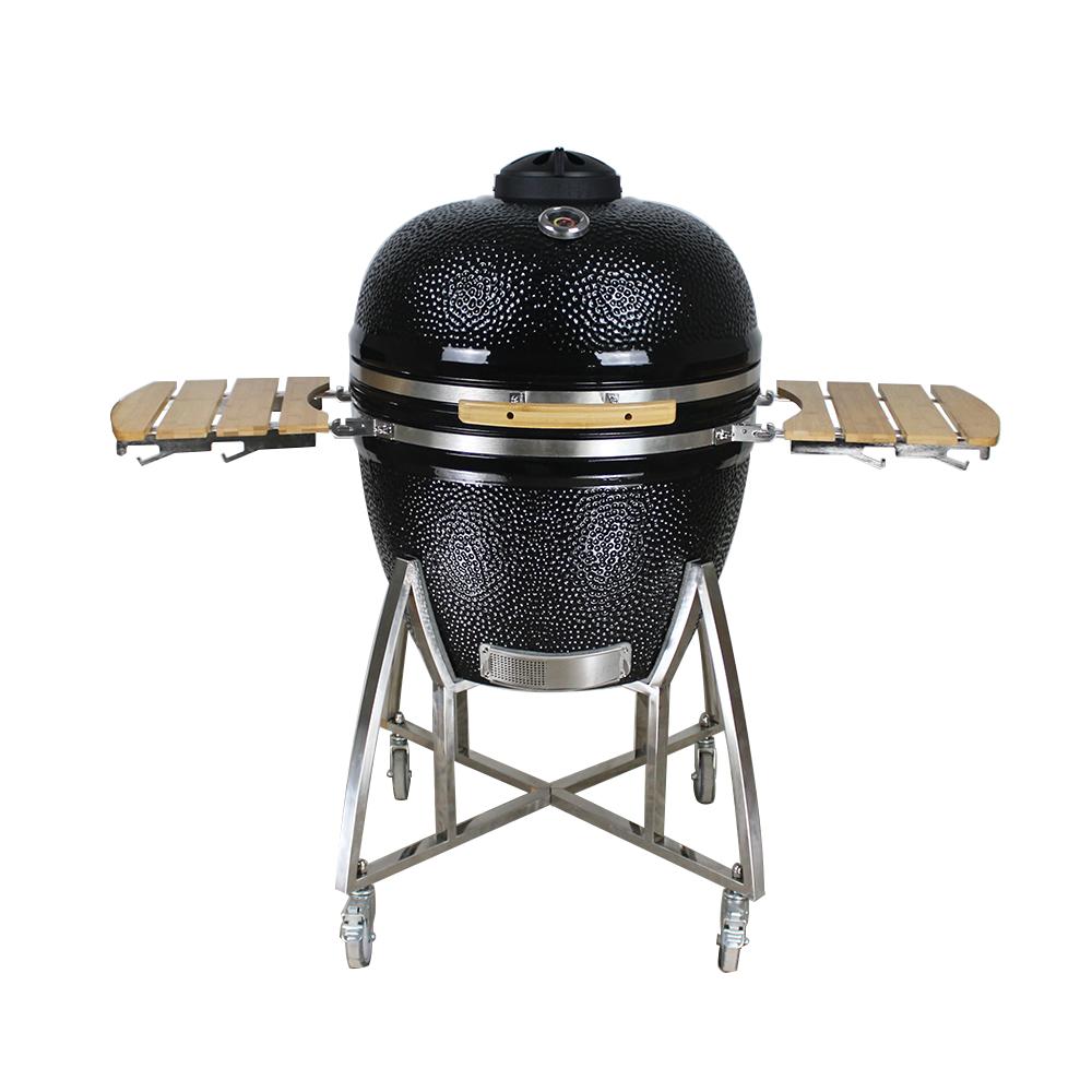 Grill King 16” Black Kamado Ceramic Charcoal Grill With Trolley & Side Tables