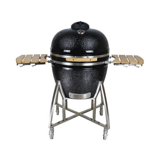 Grill King 27” Black Kamado Ceramic Charcoal Grill With Trolley & Side Tables