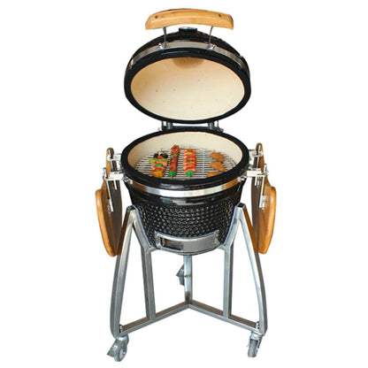 Grill King 27” Black Kamado Ceramic Charcoal Grill With Trolley & Side Tables