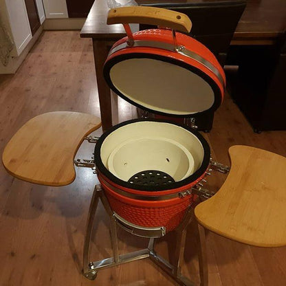Grill King 16” WHITE Kamado Ceramic Charcoal Grill With Trolley & Side Tables