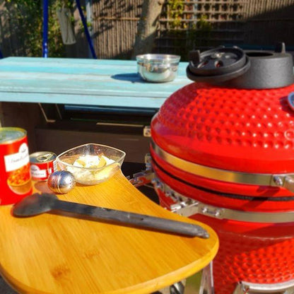 Grill King 27” White Kamado Ceramic Charcoal Grill With Trolley & Side Tables