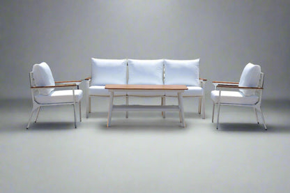 Modern 4-Piece White Aluminium Wheather Resistant Outdoor Lounge Set inc coffee table & pillows