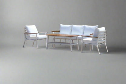 Modern 4-Piece White Aluminium Wheather Resistant Outdoor Lounge Set inc coffee table & pillows