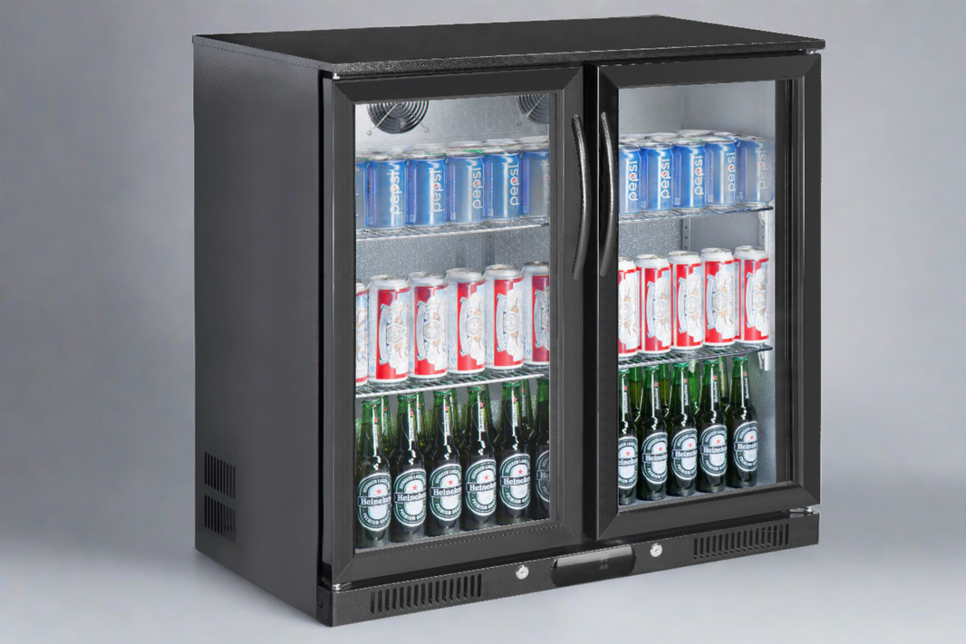 208L Double Door Under-bench Commercial Bar Wine Fridge Drinks Chiller in Black