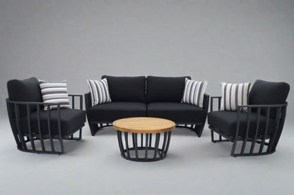 Maximus Aluminium Outdoor 4 Piece Lounge Set | Black Aluminium + Cusions