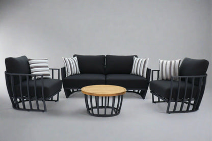 Black Maximus Aluminium Outdoor 4 Piece Lounge Set | Black Aluminium + Cusions