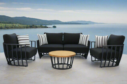 Black Maximus Aluminium Outdoor 4 Piece Lounge Set | Black Aluminium + Cusions