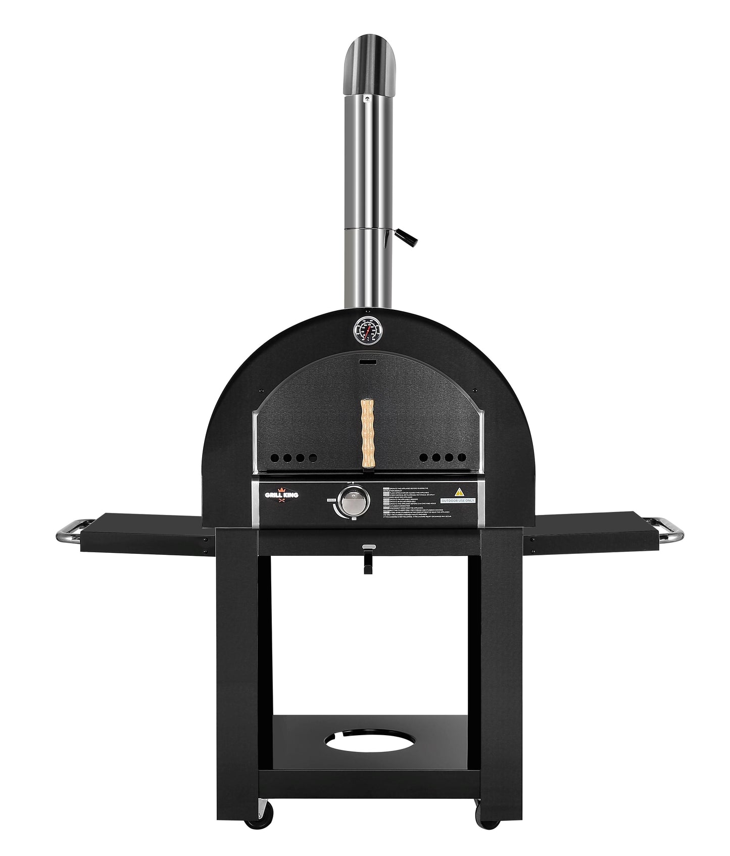 Grill King 22” Outdoor Gas Pizza Oven: Black Stainless Steel BBQ Pizza Oven Stone Trolley Large Pizza Oven Size