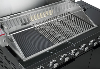 Rockpool Black 6 Burner Non Wok BBQ Module - LPG Plug Play, Rotisserie & Cover Included.