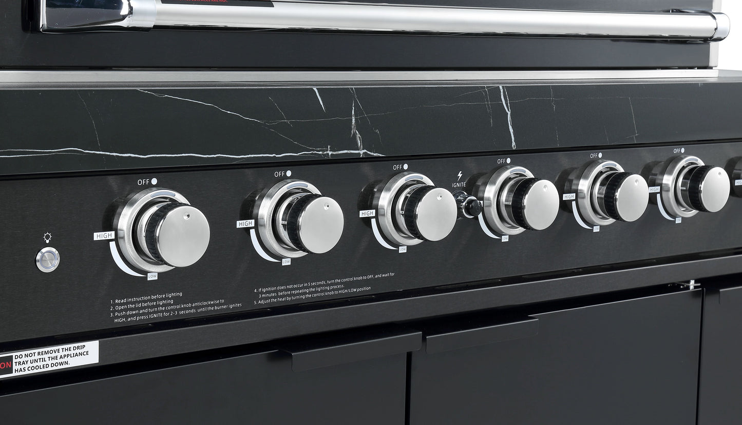 Rockpool Black 6B + 118L Kegerator : Designer Outdoor Kitchen BBQ Package Inc Wok Burner, Fridge, Sink, Rotisserie & BBQ Covers.